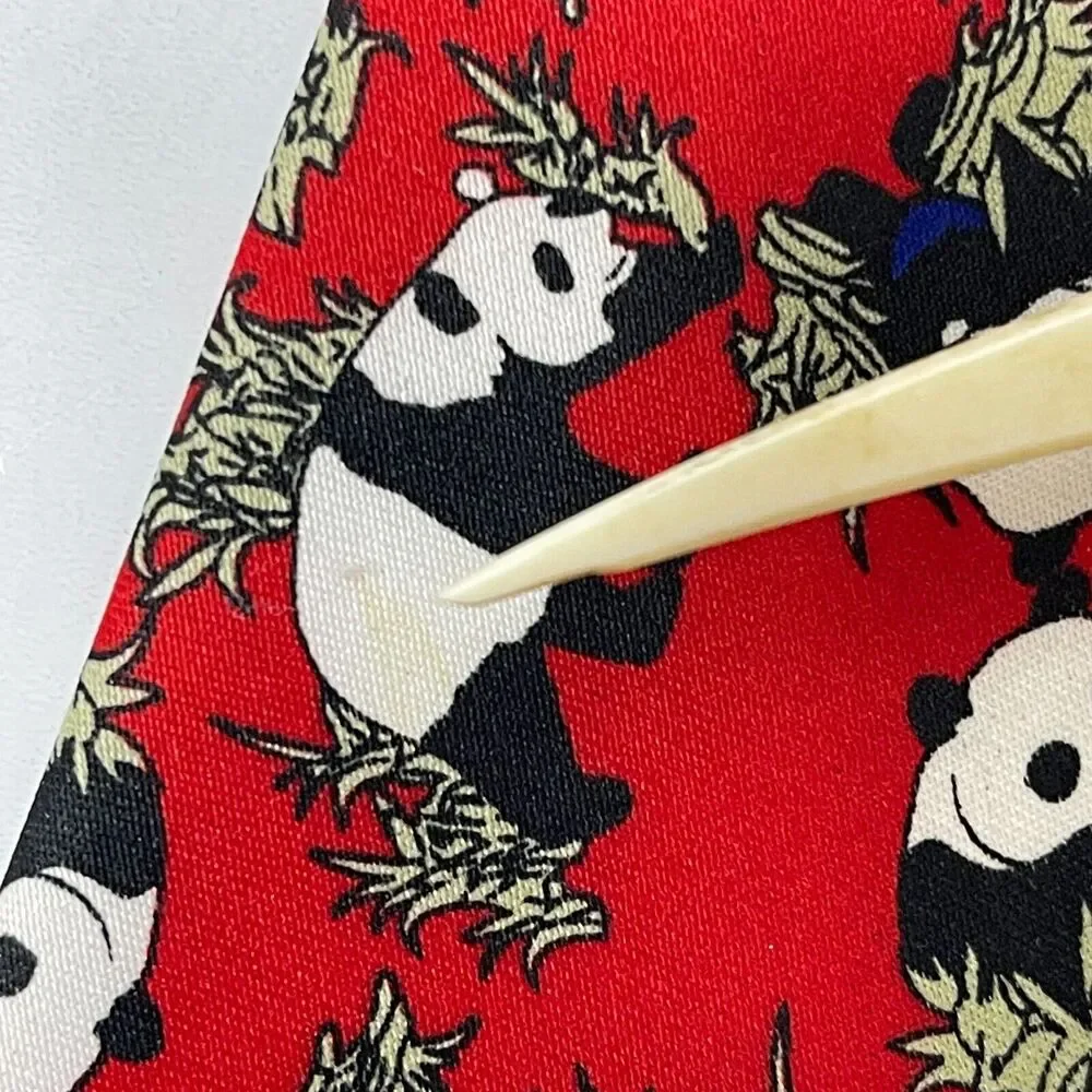 Rene Chagal Italian Design Mens Necktie Giant Panda Red Silk Classic Neck Tie
